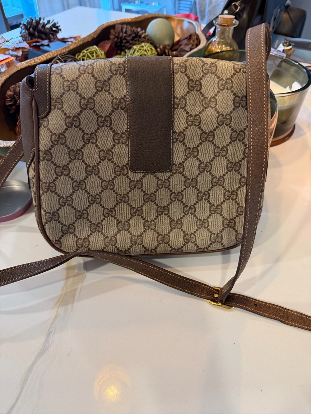 Gucci Beige GG Supreme Canvas Crossbody with Brown Leather Trim - Picture 2 of 9